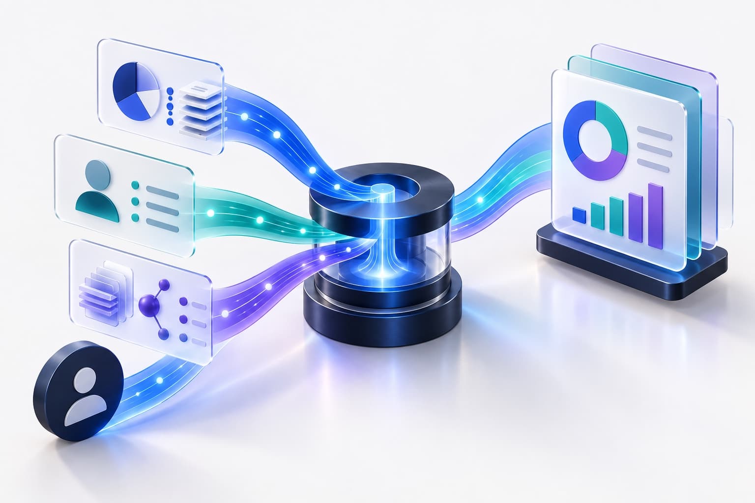 One identity connects several information sources in a consolidated report.